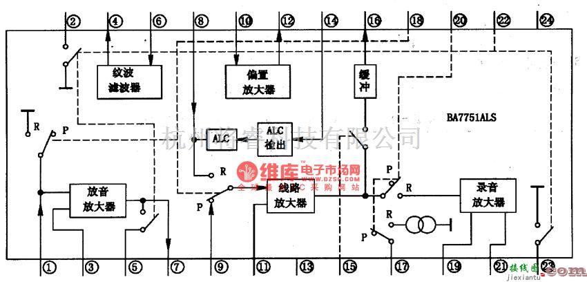 集成音频放大中的BA775lALS音频录、放音处理集成电路图  第1张