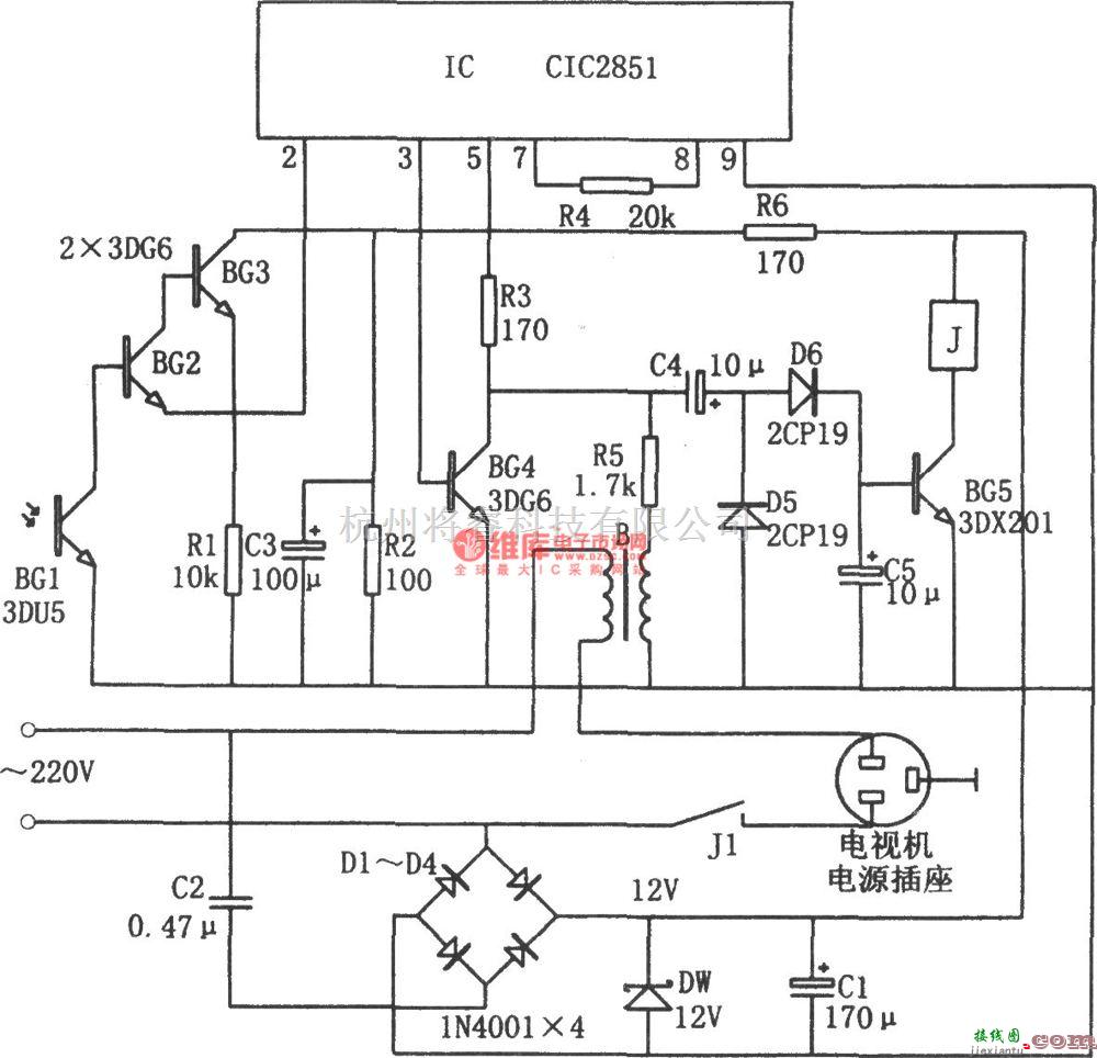 遥控电路（综合)中的电视机节电遥控关机电路图(CIC2851)  第1张