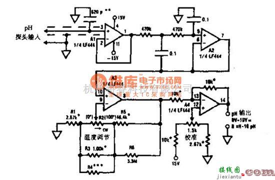 集成电流传感器、变送器中的传感器电路图109：PH计传感测量补偿电路  第1张