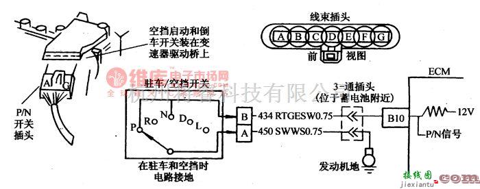 大宇中的大宇希望轿车驻车、空挡开关电路故障诊断电路图  第1张