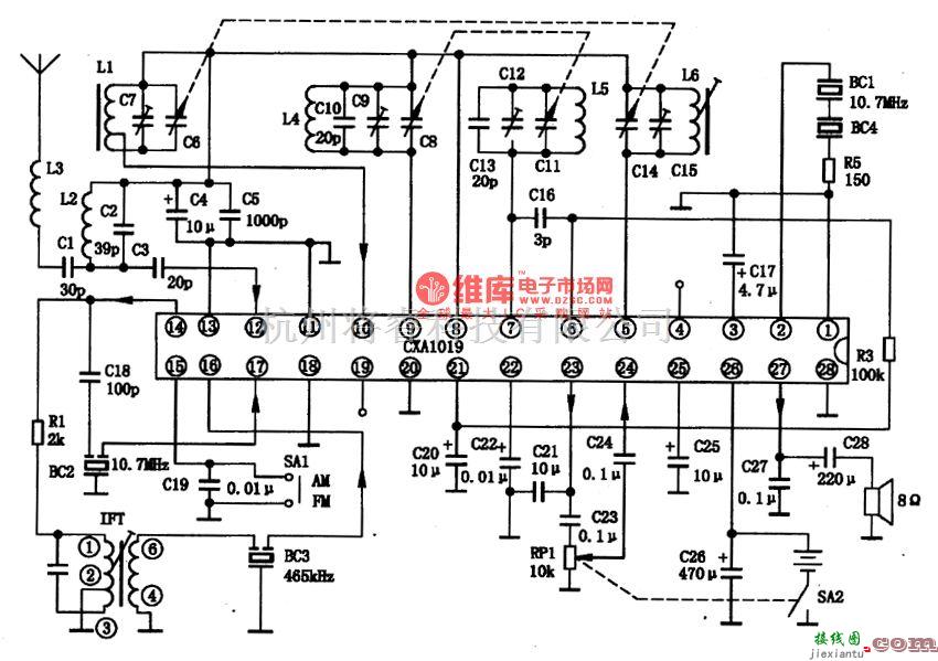 集成音频放大中的CXA1O19单片收音集成电路图  第4张