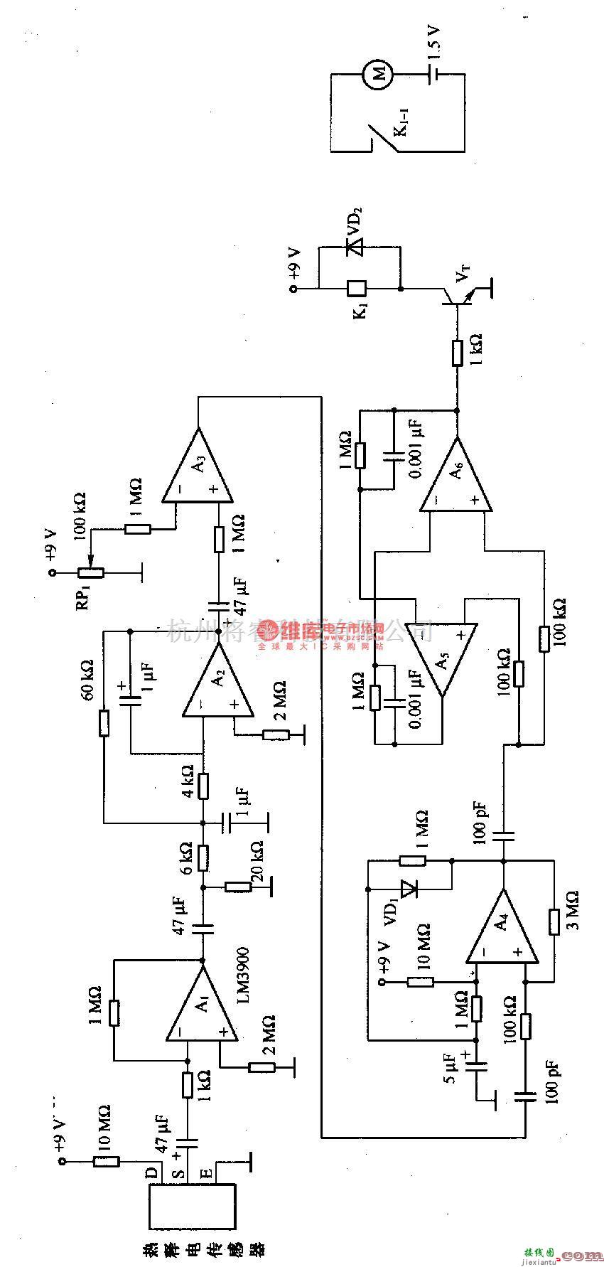 温度传感电路中的热释电传感器的电动机控制电路图  第1张