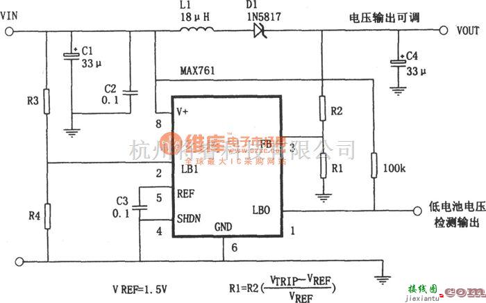 DC-DC中的MAX761构成的可调输出升压电源  第1张