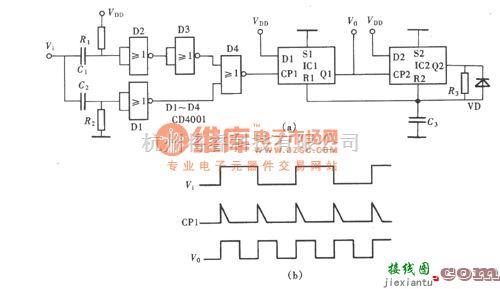 频率合成器中的用CD4013组成的脉冲二倍频电路  第1张