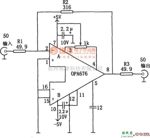 视频放大中的具有50Ω输入／输出阻抗的宽带视频放大器(OPA676)  第1张