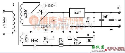 稳压电源中的使Ｗ317稳压器从零伏起调  第1张