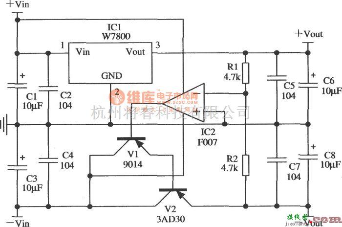 恒流源中的由W7800构成的跟踪式稳压电源的应用电路  第1张