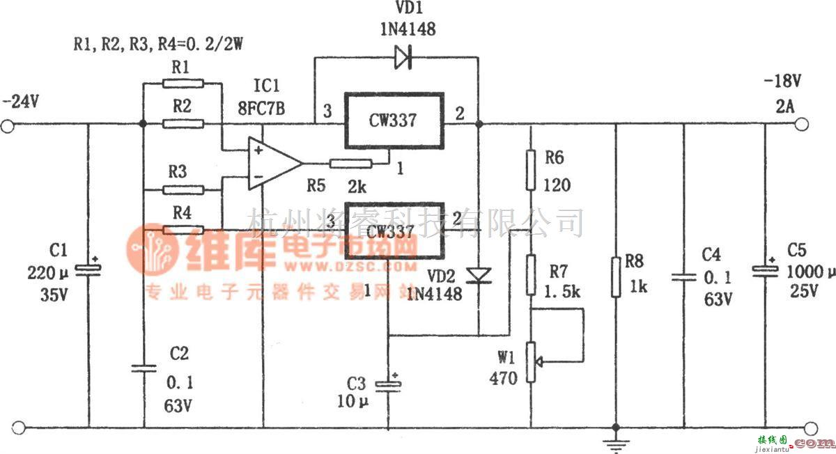 稳压电源中的CW337构成并联扩流的-18V、2A电源  第1张