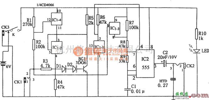 专用测量/显示电路中的五用途三态声频逻辑笔(CD4066、555)  第1张