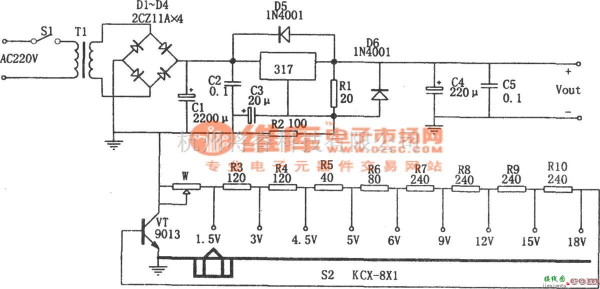 稳压电源中的LM317构成的分挡可调直流稳压电源 2  第1张