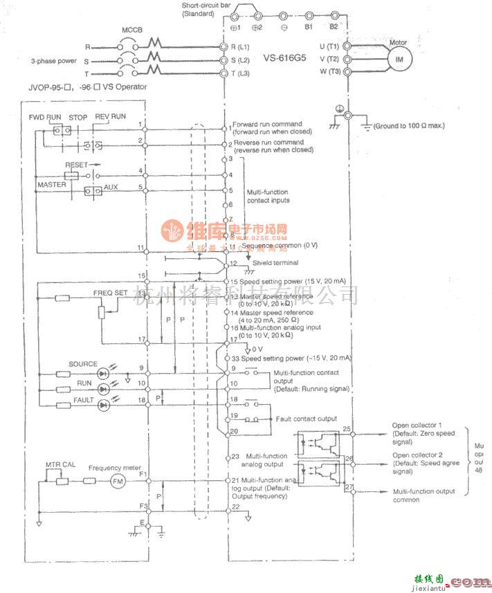 电源电路中的安川616G5变频器典型接线图  第1张