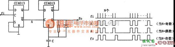 频率合成器中的CC4013构成的断续信号分频电路  第1张