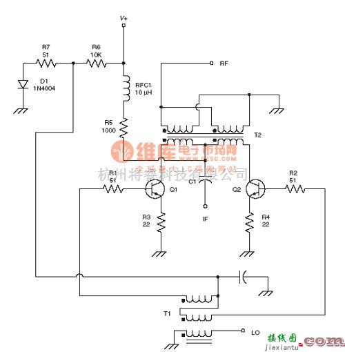 射频放大器电路中的射频Mixer电路： Dual NPN mixer RF circuit  第1张