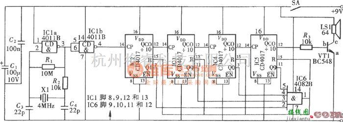 仪器仪表中的电子校音仪电路图(CD4017)  第1张
