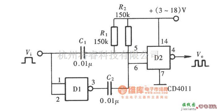 频率合成器中的用门电路组成的脉冲倍频器(CD4011)  第1张