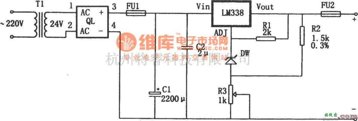 稳压电源中的LM338构成的高精度大电流稳压电源  第1张