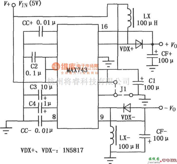 DC-DC中的MAX743升压开关型DC-DC变换器的典型应用电路  第1张