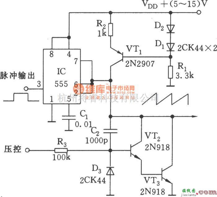 信号产生器中的线性锯齿波产生器电路(555)  第1张