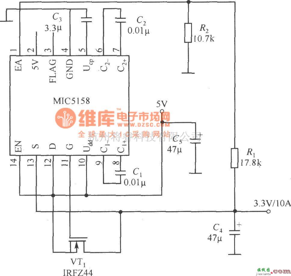 稳压电源中的MIC5158构成的输出大电流的线性稳压器电路 2007  第1张