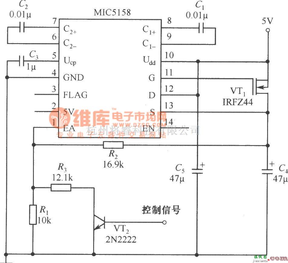 稳压电源中的MIC5158构成的输出电压可选择的线性稳压器电路  第1张