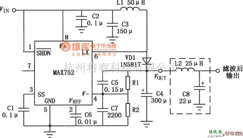 DC-DC中的MAX752升压开关型DC-DC变换器的典型应用电路  第1张