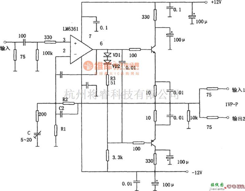 宽带放大中的LM6361构成的用于容性负载的宽带驱动器  第2张