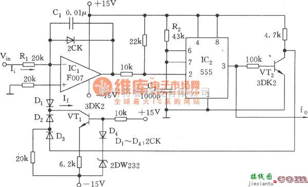 信号产生器中的555构成的线性电压／频率变换器电路(四)  第1张