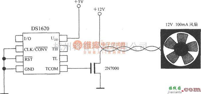 温度传感电路中的由带三线串行接口智能温度传感器DS1620构成的恒温控制电路  第1张