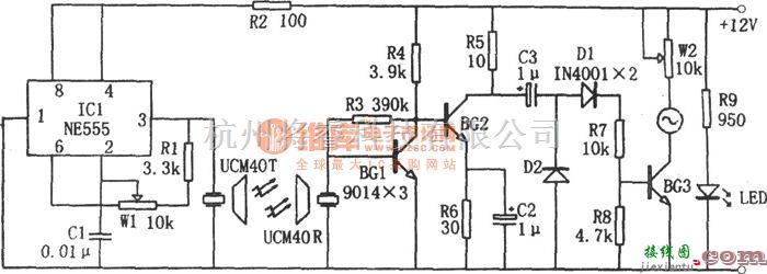 超声波传感器中的NE555构成的超声波液位指示电路  第1张