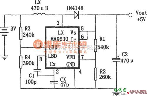 DC-DC中的MAX630构成的具有频率自动偏移特点的升压变换电源 2007-7-12  第1张