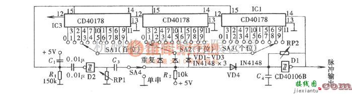 仪器仪表中的任意数脉冲选取电路图之二(CD40178、CD40106B)  第1张