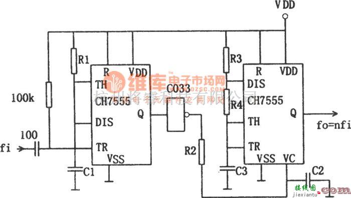 频率合成器中的CH7555构成的任意倍频器  第1张