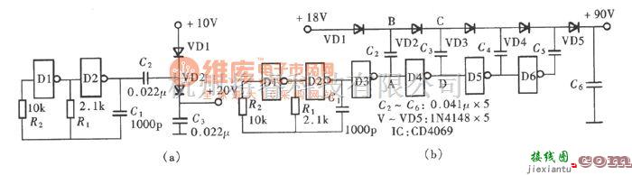 常用单元电路中的用门电路组成的倍压升压电路(CD4069)  第1张