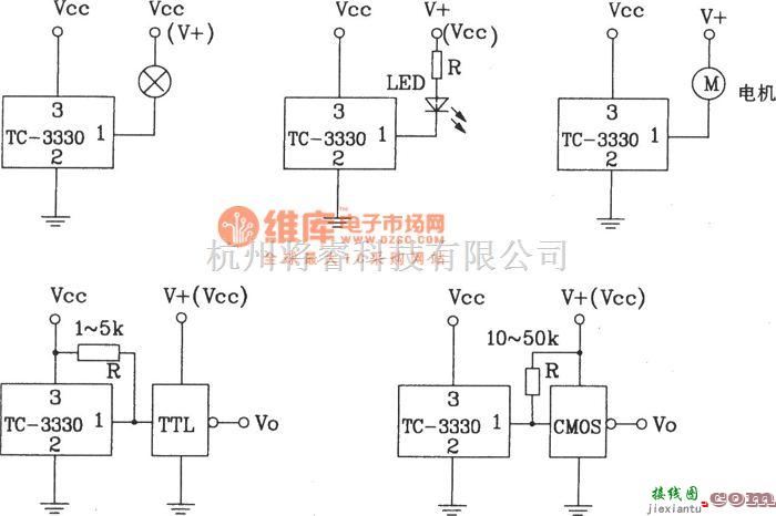 光敏电阻中的TC-3330单片集成光电开关驱动不同负载时的应用电路  第1张