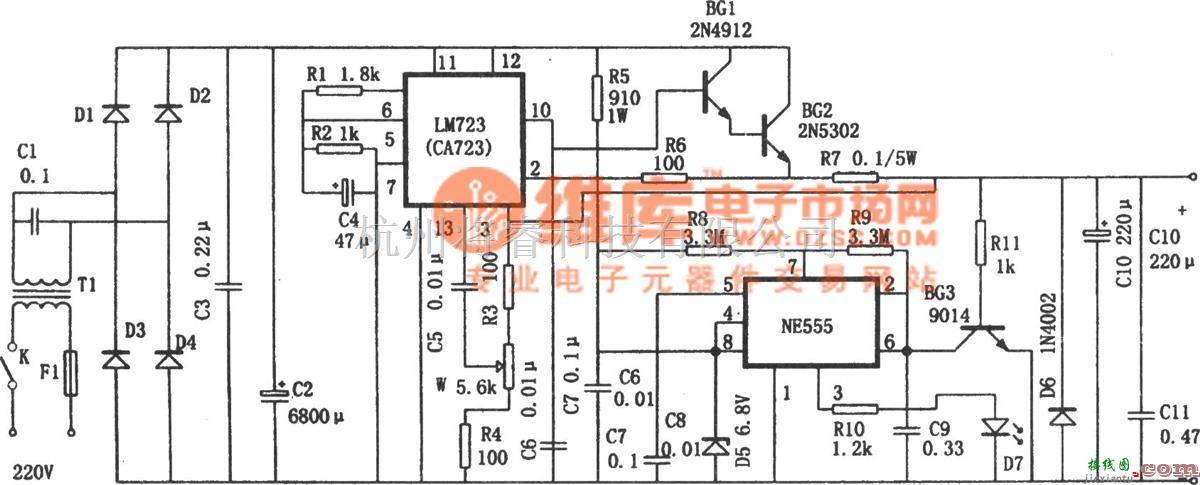 稳压电源中的1.25～27V的可调电源(NE555、LM723)  第1张