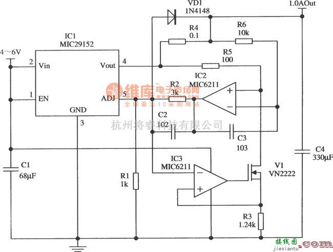 恒流源中的由MIC29152构成的输出电流为1.0A的恒流源电路  第1张