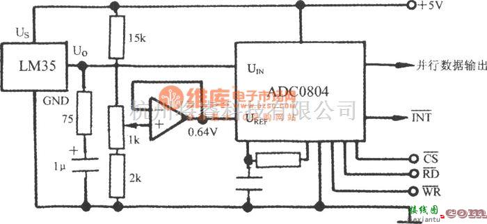 温度传感电路中的并行输出式数字温度变送器电路(电压输出式集成温度传感器LM35)  第1张