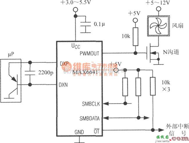 温度传感电路中的基于SMBus总线的智能温度控制器MAX6641的典型应用电路  第1张