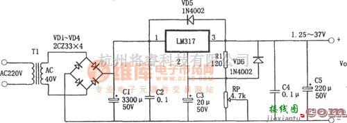 稳压电源中的LM317构成的1.25～37V可调电源  第1张