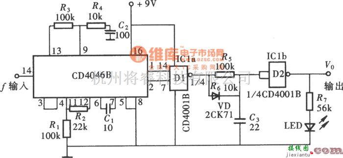 信号产生器中的用CD4046组成的频率锁定指示器  第1张