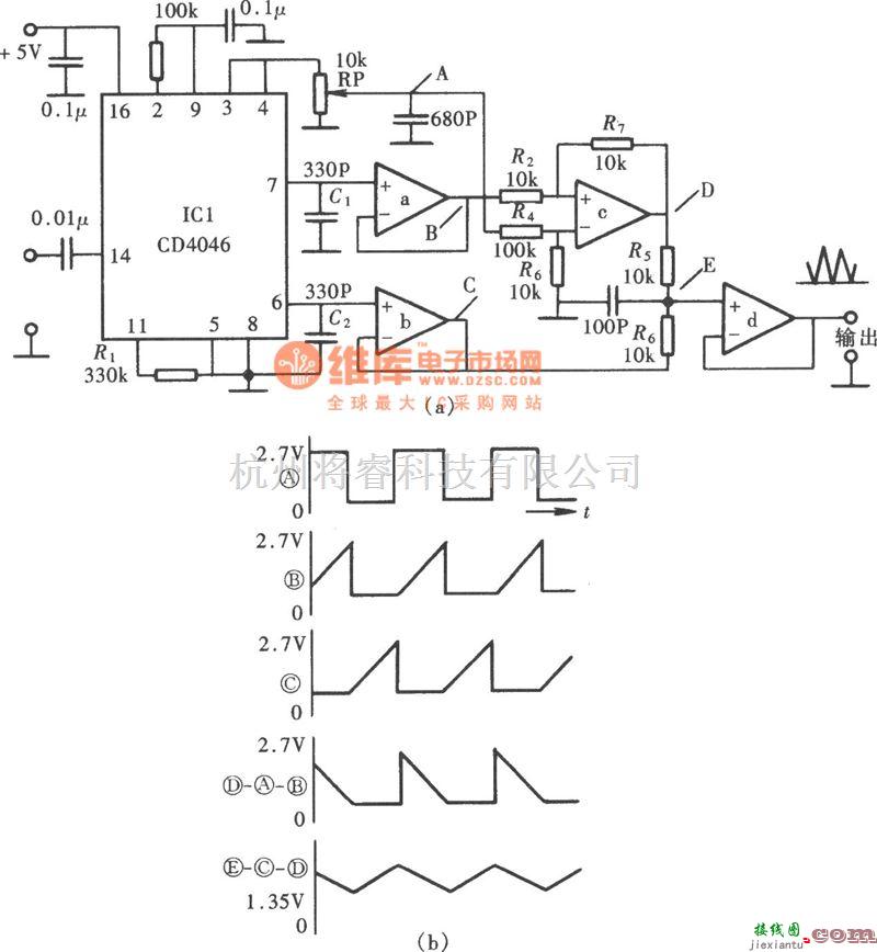 信号产生器中的用CD4046组成的三角波发生器  第1张