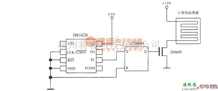 温度传感电路中的由带三线串行接口智能温度传感器DS1620构成的小型电加热器的控温电路  第1张