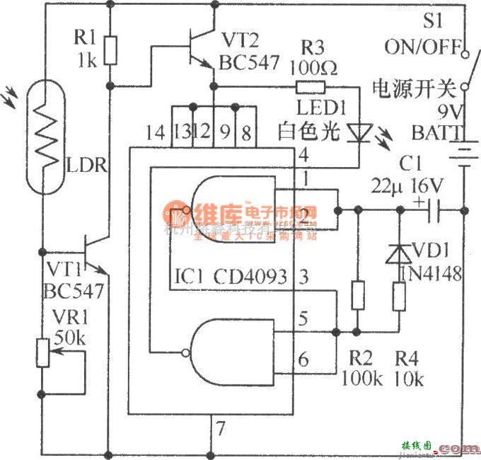 光敏电阻中的停电照明灯电路  第1张