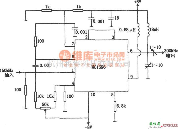 频率合成器中的MC1596构成的150-300MHz倍频器  第1张