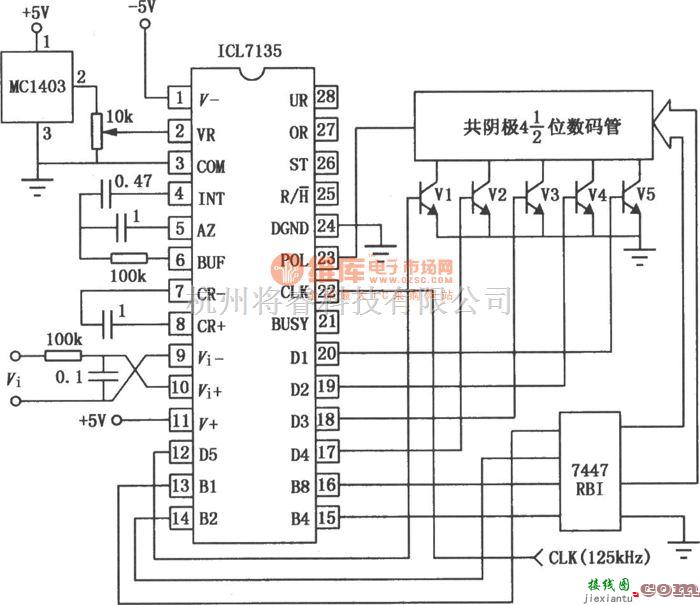 调制、阻抗变换电路中的ICL7135 41/2位A／D转换器的典型应用电路  第1张