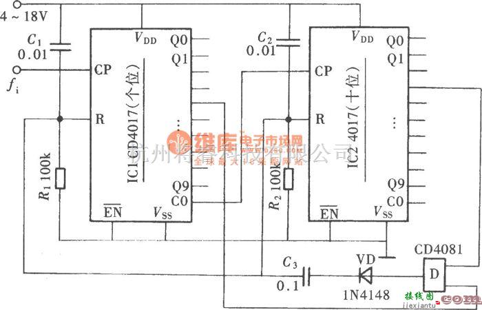 信号产生器中的用CD4017组成分频系数为34的分频器  第1张