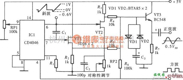 信号产生器中的用CD4046组成的多波形发生器  第1张