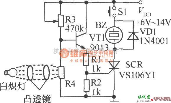 光敏电阻中的光束阻断报警器  第1张