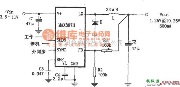 DC-DC中的MAX887H构成的低噪声、高效率PWM降压变换电源  第1张