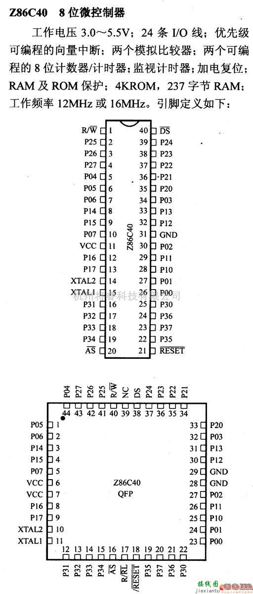 数字电路中的芯片引脚及主要特性Z86C40 8位微控制器  第1张